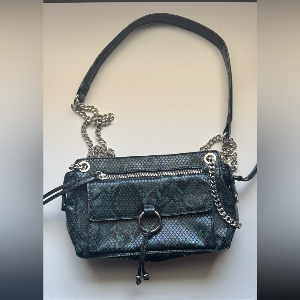 Topshop • Green Snake Print Chain Shoulder Bag
